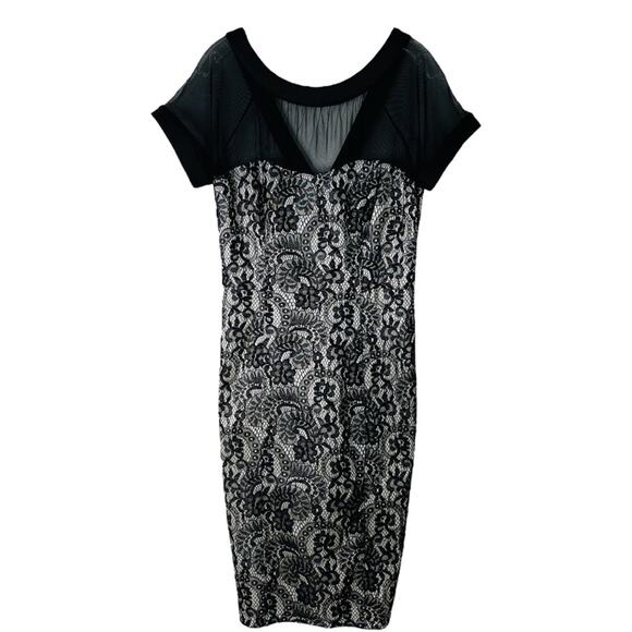 Vintage black white lace mesh sheath evening wedding midi dress 10 - Picture 1 of 8